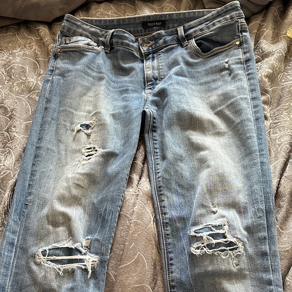 White House Black Market Distressed Blue Skinny Jeans